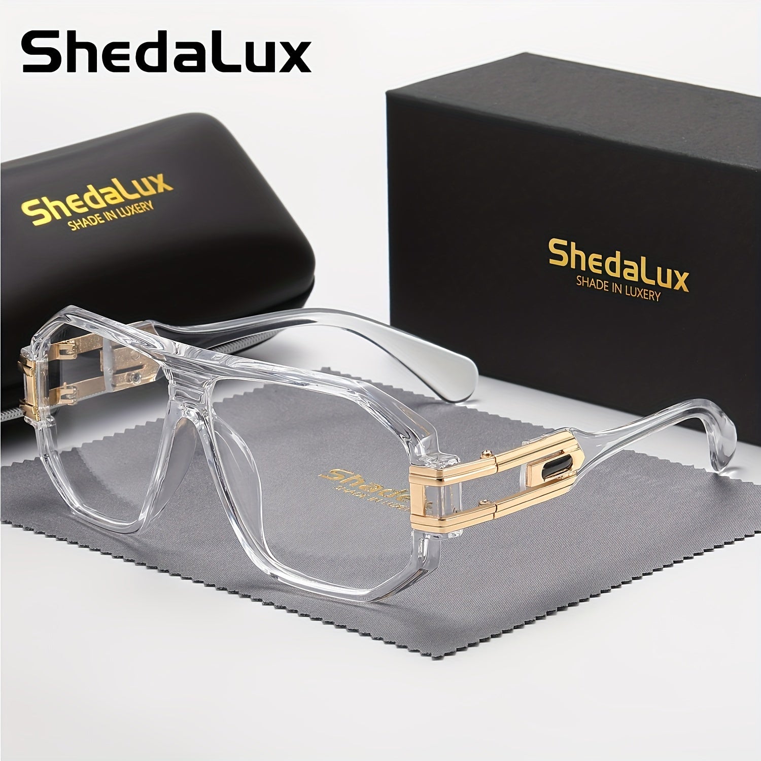 Men's Oversized Metal Frame Fashion Glasses - Black & Golden Accents, Lightweight Durable Design for Casual,, - Includes Protective Case, Casual Eyewear, Trendy Eyewear, Stylish Packaging, Accessories, Sturdy Construction