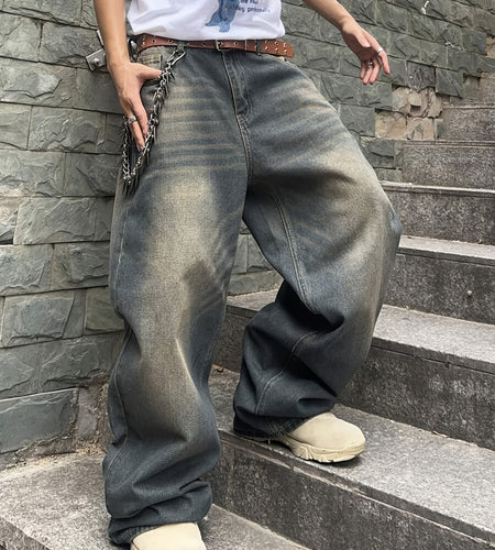 Men Casual Loose Fit Jeans, 90% Cotton 5% Polyester 5% Viscose Blend, Solid Color Washed Denim, All-Season Non-Stretch Woven Fabric, Regular Length, All season Pants | Stylish Casualwear | Non stretch Denim