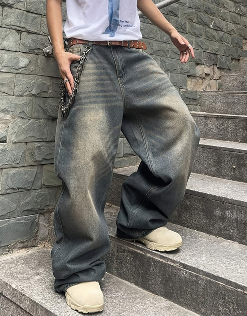 Load image into Gallery viewer, Men Casual Loose Fit Jeans, 90% Cotton 5% Polyester 5% Viscose Blend, Solid Color Washed Denim, All-Season Non-Stretch Woven Fabric, Regular Length, All season Pants | Stylish Casualwear | Non stretch Denim
