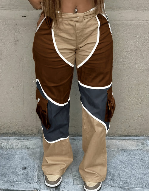 Load image into Gallery viewer, Ladies Fashion Long Overalls Zipper Closure Polyester Cargo Pants Sexy Patchwork Print All-Season Wear Hand Wash Recommended
