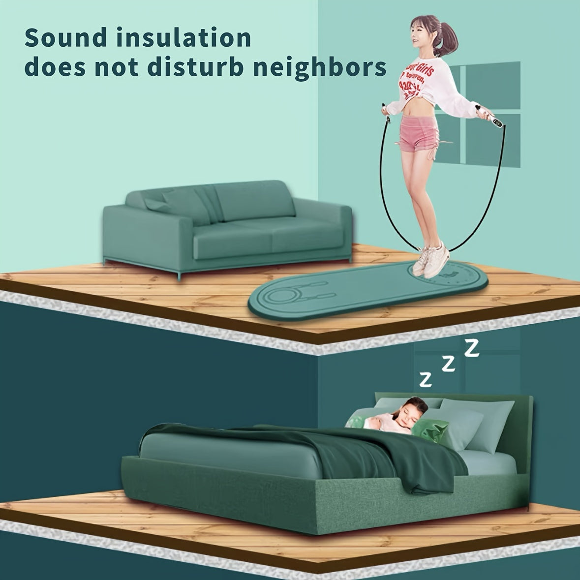 Double-sided Anti-slip Jump Rope Mat: Soft Shock Absorption and Sound Insulation for Home Gym, Fitness, Yoga, and Weight Loss