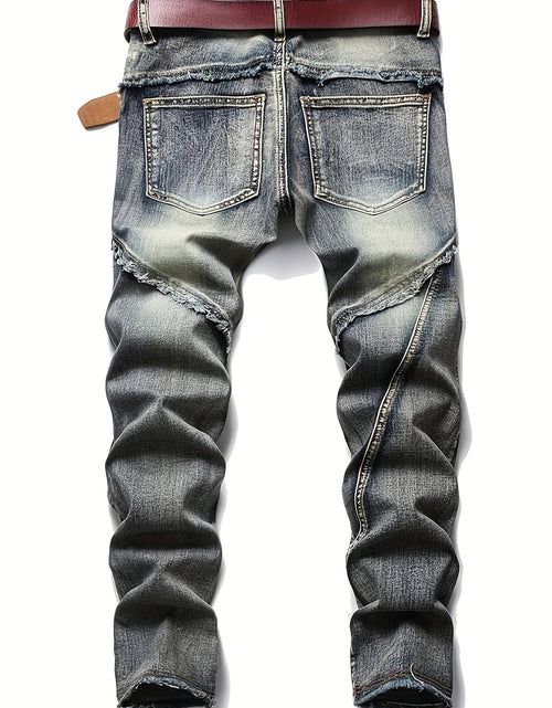 Load image into Gallery viewer, Men  Biker Moto Washed Distressed Slim Fit Straight Jeans Denim
