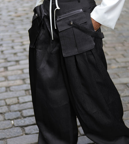 Women's High-Waisted Wide Leg Cargo Pants with Detachable 3D Pockets & Side Zipper Pockets - Lightweight Stretch Polyester-Spandex Blend, Loose Fit Solid Color Trousers