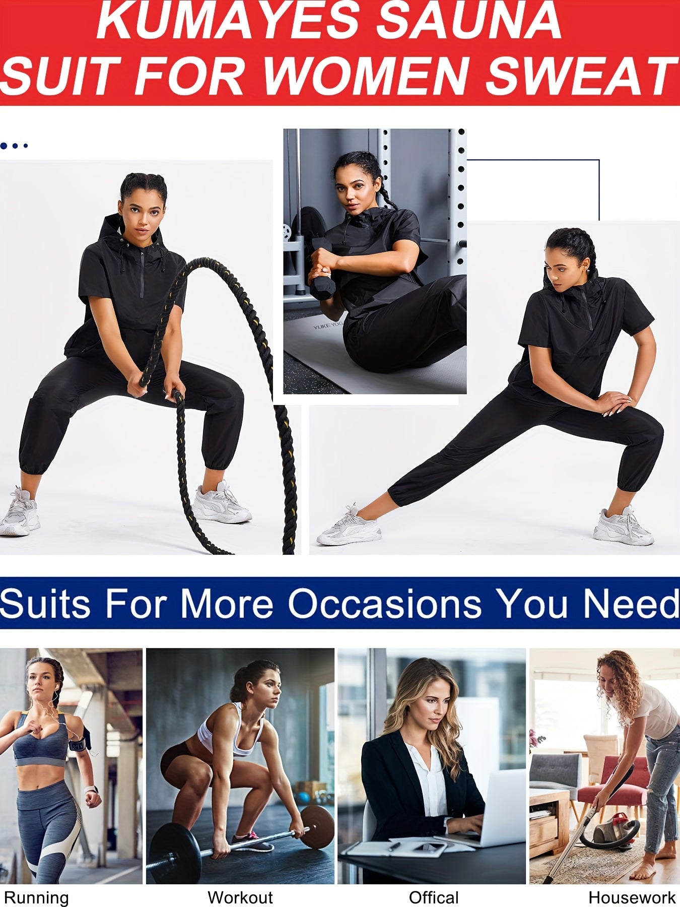 Plus Size Women's Sauna Jacket - Workout Top with Zipper Front, Moisture-Wicking Polyester, Stand Collar & Short Sleeves for Gym, Casual Wear - All-Season Body Shaper, Gym Apparel, Sleek Sporty Design, Medium Elasticity