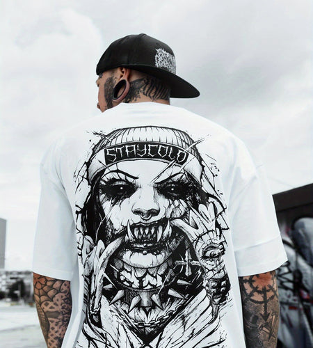 Men's Fashion Printed T-Shirt Pure Cotton Comfortable Breathable Crew Neck Geometric Pattern Casual Top for All Seasons