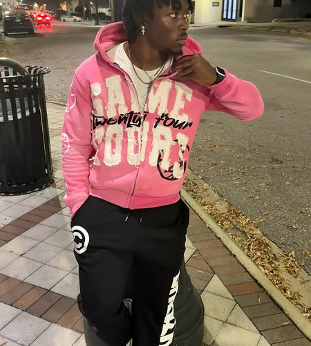 [Designer Retro Hoodie] Retro Streetwear Hoodie - 2025 New Designer "SAME TWENTY FOUR" Letter Print, Vibrant Blue with White Graphic, Regular Fit Zipper Hooded Sweatshirt for Men