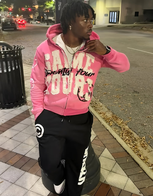 Load image into Gallery viewer, [Designer Retro Hoodie] Retro Streetwear Hoodie - 2025 New Designer &quot;SAME TWENTY FOUR&quot; Letter Print, Vibrant Blue with White Graphic, Regular Fit Zipper Hooded Sweatshirt for Men
