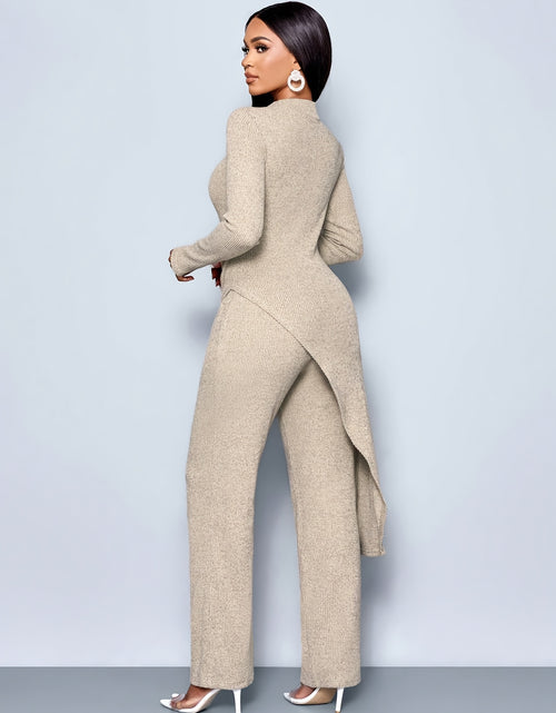 Load image into Gallery viewer, Ladies&#39; Elegant Minimalist Asymmetrical  High-Neck Shirt Long Pants Set
