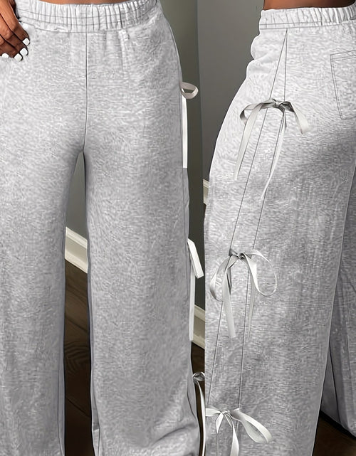Load image into Gallery viewer, Plus Size, Women&#39;s Elegant Side Bow Tie Straps &amp; Back Pockets Stretchy Loose Straight Leg Pants - Comfortable Elastic Waistband, Machine Washable, Spring Summer Fall Casual Outing Trousers, Seasonal Fashion, Durable Clothing
