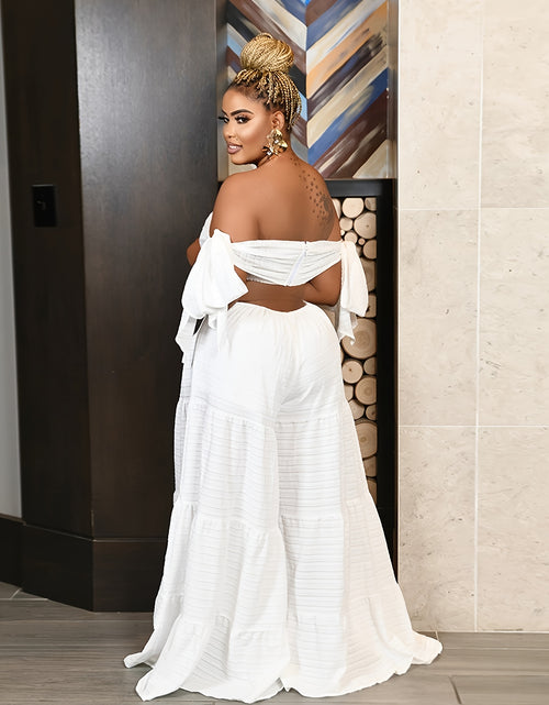 Load image into Gallery viewer, [Elegant Jumpsuit] White Elegant Off-Shoulder Wide-Leg Jumpsuit for Women | Sleeveless, High-Low Hem, Ruffle Detail, Textured Fabric, Perfect for Spring/Summer Parties &amp; Casual Outings
