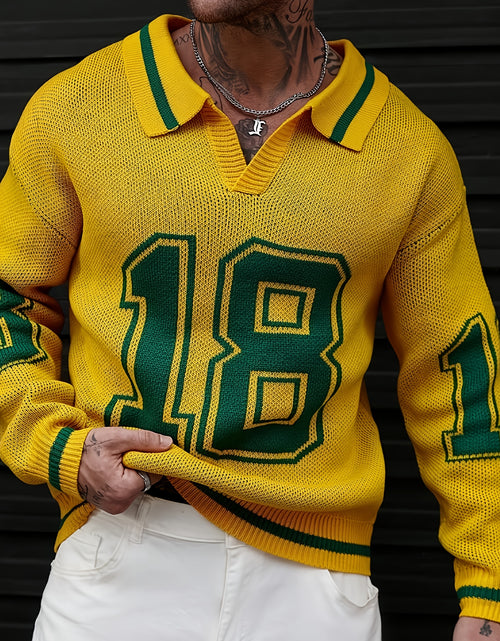 Load image into Gallery viewer, Men Basketball-Inspired Knit Pullover Sweater, Geometric Pattern Long Sleeve Casual sports knit tops, Men&#39;s autumn and winter knitted pullover.
