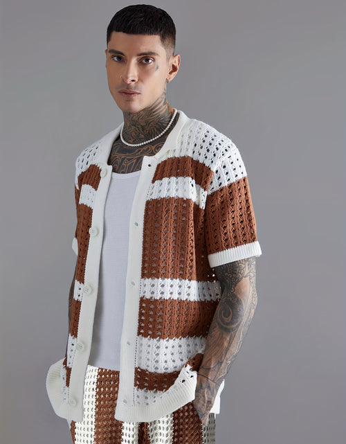 Load image into Gallery viewer, Men&#39;s Knitted Casual Suit Regular Fit Acrylic Lapel Sports Style Color Block Summer Suit Keep Short Eye Catching
