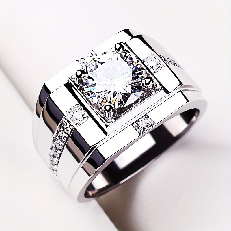 925 Sterling Silvery Inlaid with Shiny Synthetic Zirconia Ring, Personalized And Domineering High-Quality Jewelry Men'S Ring Weighing about 10 Grams