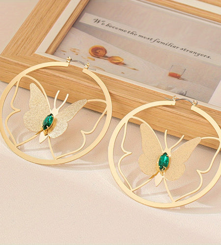 Golden Tone Alloy Butterfly Hoop Earrings for Women -  Hypoallergenic Stainless Steel Posts,