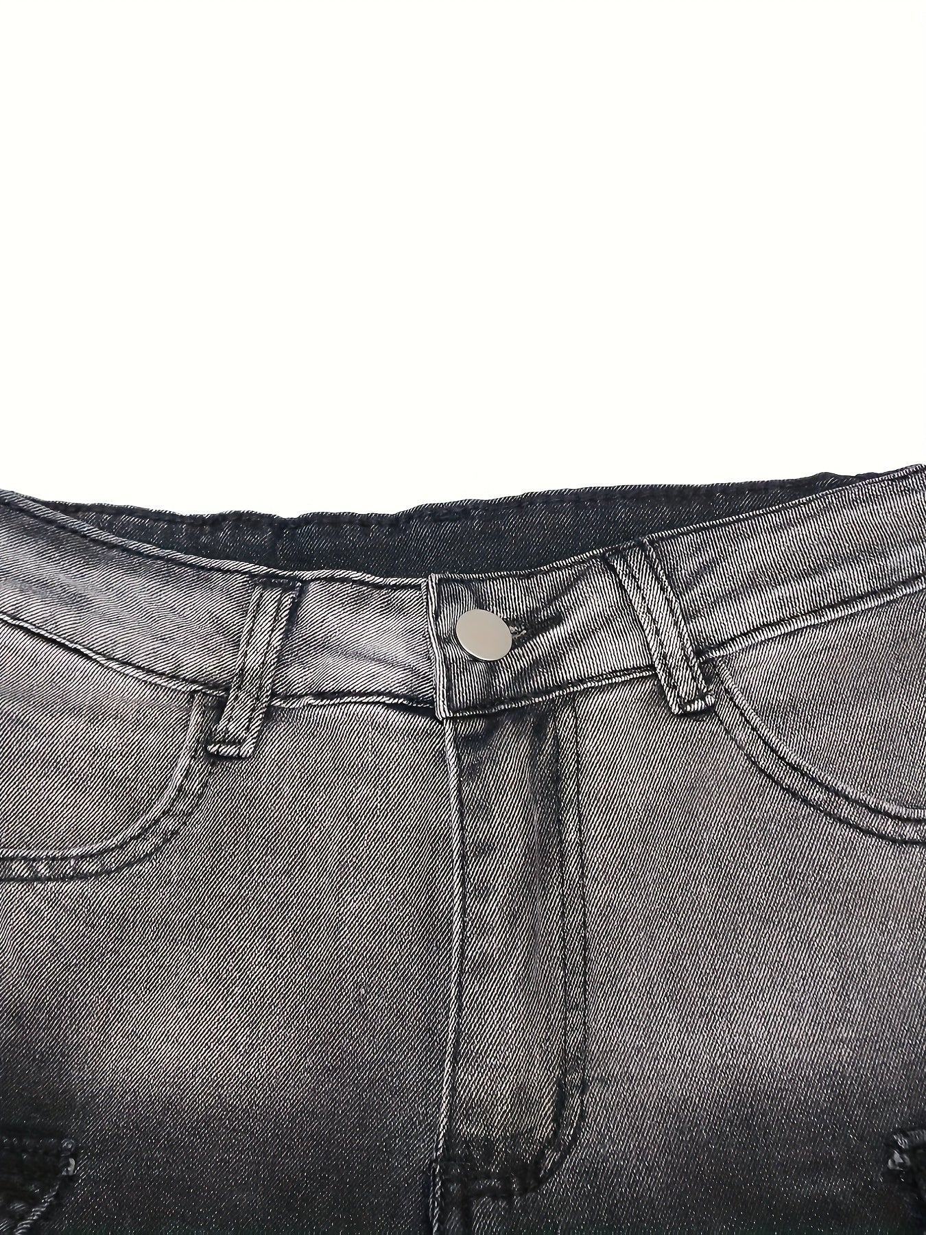 Women's Casual Wideleg Jeans - Gradient Color Design, Multiple Utility Pockets, Straight-Leg Fit, Machine Washable for Spring/Autumn