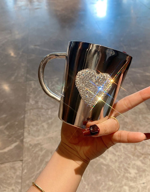 Load image into Gallery viewer, 1pc Diamond-Studded Heart-Shaped Stainless Steel Coffee Mug - 304 Stainless Steel, Portable Travel Cup with Sparkling Diamond Accents, Elegant Gift for Coffee &amp; Tea Lovers
