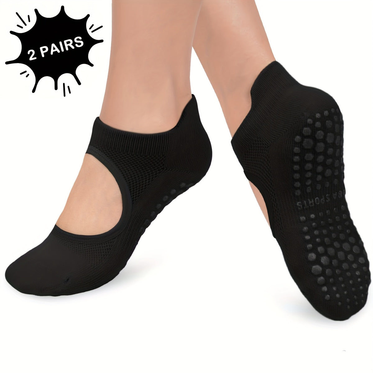 [2 Pairs Grippy Pilates Socks] 2 Pairs Non-Slip Grippy Pilates Socks for Women | Open Top Yoga Socks, Breathable Athletic Socks for Workout, Barre, Dance - Barre Accessory