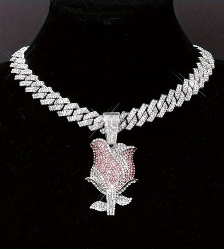 Rose Pendant Necklace with Synthetic Stones - Elegant Sexy Zinc Alloy & Rhinestones Necklace for Daily Wear