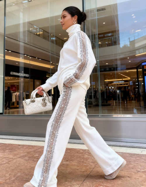 Load image into Gallery viewer, Fall New Arrival High-Neck Fashion Niche Sequin-Trimmed Pantsuit for Women, Stylish Ensemble, Elegant Outfit, Elegant Style, Chic Fashion, High quality Stitching, Sequin Detailing
