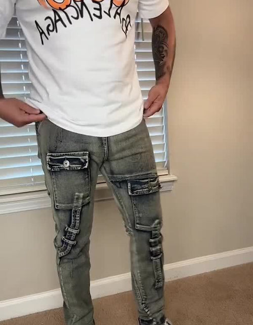 Load image into Gallery viewer, Men  Biker Moto Washed Distressed Slim Fit Straight Jeans Denim
