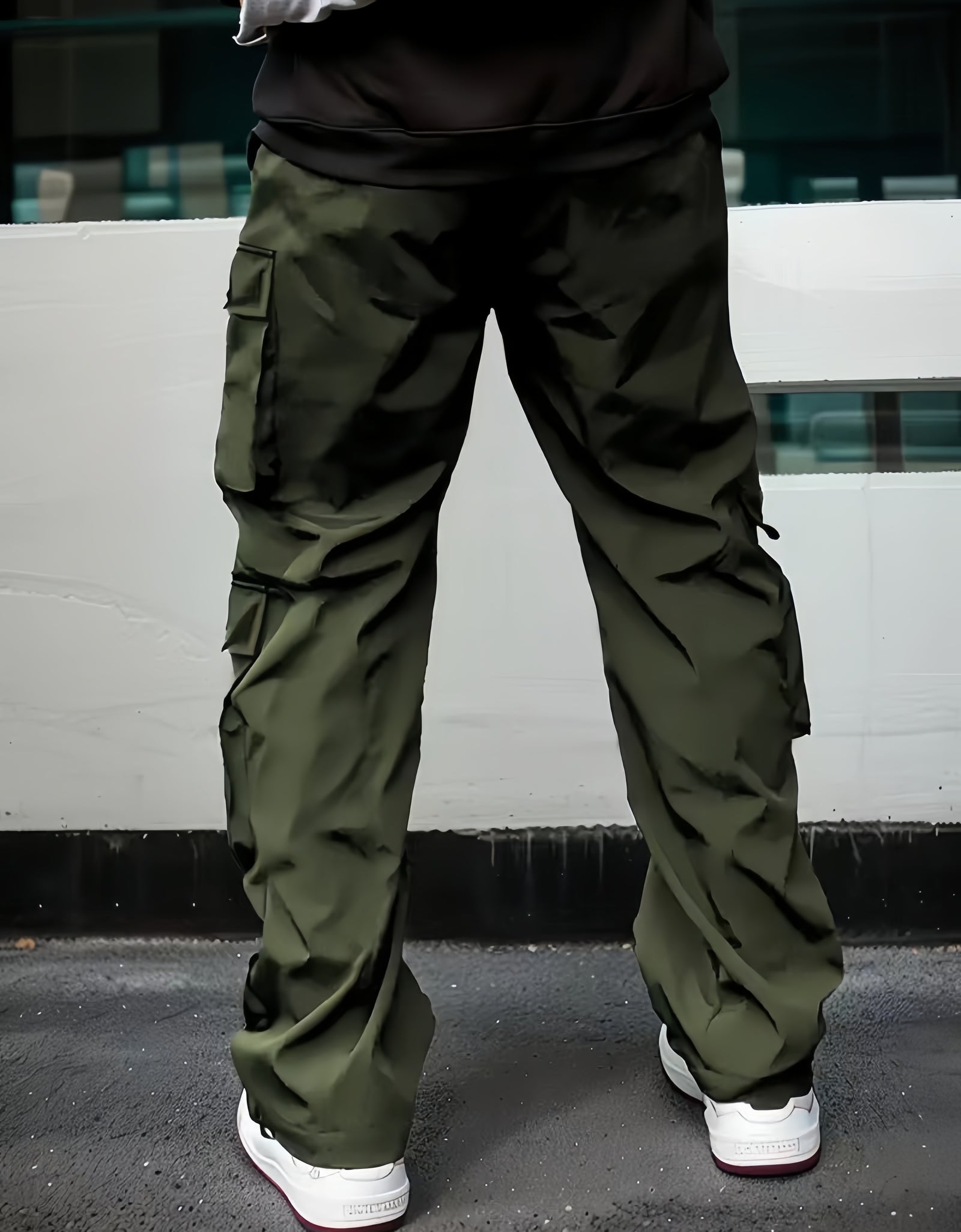 Men Casual Cargo Pants -  Multi-Pocket, Drawstring Waist, Loose Fit, Non-Stretch Polyester