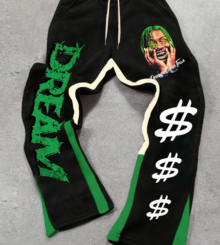 Men's Casual Drawstring Track Pants, Polyester Stretch Fabric, Letter Print, Regular Fit, for Hiking & Outdoor Leisure, All Seasons, Adult Size