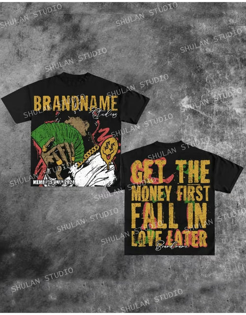 Load image into Gallery viewer, Men&#39;s Y2K-Inspired 100% Cotton T-Shirt - &quot;Get the Money First&quot; Graphic, Casual Round Neck Tee with Vibrant Print, Breathable &amp; Machine Washable for Summer
