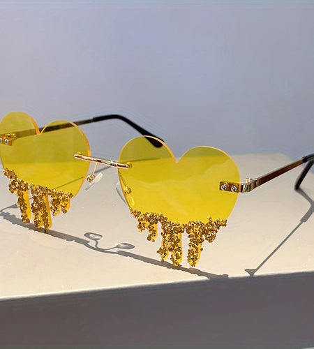 Fashion Women Heart Style Glasses with Decor Frame By Rhinestones New Multicolor Frameless Glasses