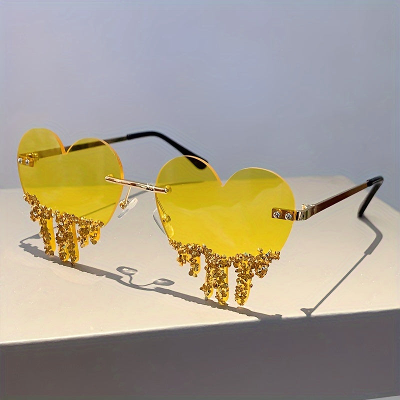 Fashion Women Heart Style Glasses with Decor Frame By Rhinestones New Multicolor Frameless Glasses