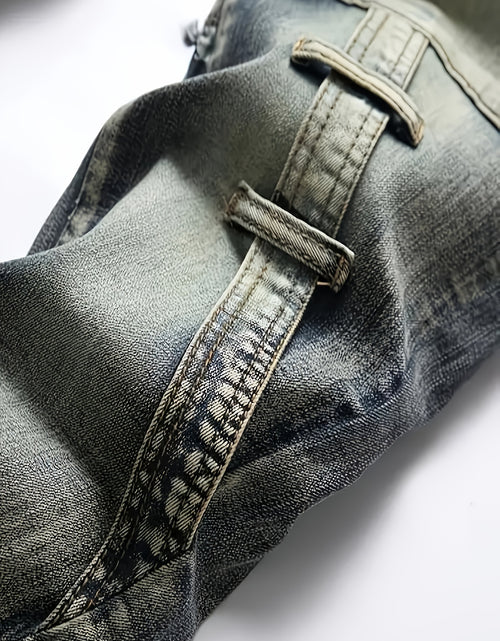 Load image into Gallery viewer, Men Jeans - Mid-Waist Elastic Slim Straight Leg, Heavy-Duty Workwear Pants with Zipper Closure, Stretch Denim Trousers for Streetwear, Casual
