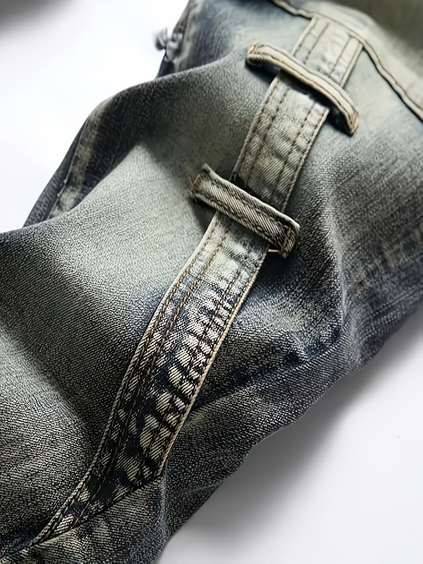 Men Jeans - Mid-Waist Elastic Slim Straight Leg, Heavy-Duty Workwear Pants with Zipper Closure, Stretch Denim Trousers for Streetwear, Casual