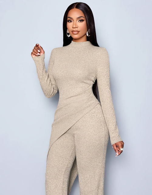 Load image into Gallery viewer, Ladies&#39; Elegant Minimalist Asymmetrical  High-Neck Shirt Long Pants Set
