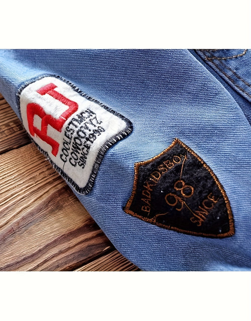 Load image into Gallery viewer, Men Vintage Distressed Denim Jacket - Slim Fit Biker Streetwear with Embroidered Design, Classic Baseball Uniform Style, Blue Casual Jacket for Trendy Outfits
