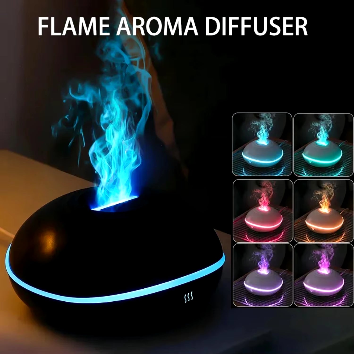 New Mini Flame Lamp Air Humidifier with Essential Oil Scent Diffuser - Ultrasonic Mist Generator for Aromatherapy - 7 Color LED