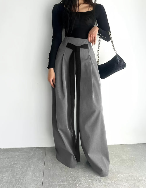 Load image into Gallery viewer, Women's High-Waisted Wide Leg Pants with Adjustable Tie Waist &amp; Pockets - Casual to Business Casual Loose Fit Trousers, Solid Color All-Season Machine Washable, Business Casual Trousers | Pleated Pants | Functional Pockets Tr
