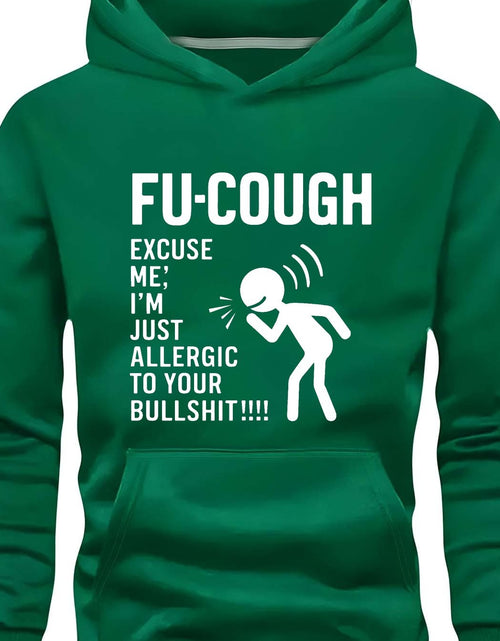 Load image into Gallery viewer, Durable, Men &quot;FU-COUGH&quot; Humorous Graphic Hoodie - Black Long Sleeve Casual Sweatshirt with Stick Figure Coughing Design, Polyester, Fall/Winter Wear
