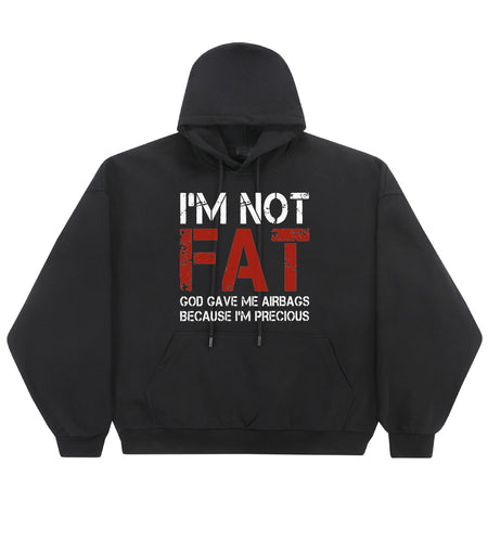 Men  "I'm Not Fat" Graphic Hoodie - Casual Streetwear Sweatshirt with Bold Print, Red & White Design, Long Sleeves, Regular Fit for Fall/Winter, Sweater Hoodie