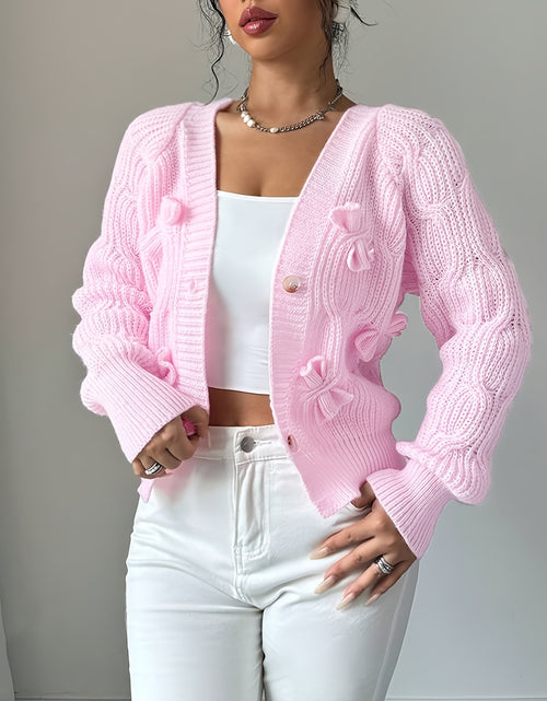 Load image into Gallery viewer, Women&#39;s Elegant Soft Pink Sweater Cardigan - Chic V-Open Front Neckline, Long Sleeve Layering Piece for Fall/Winter, Non-Transparent Sweater for Everyday &amp; Formal Outfits, Winter Apparel, Ribbed Texture, Durable Knitwear
