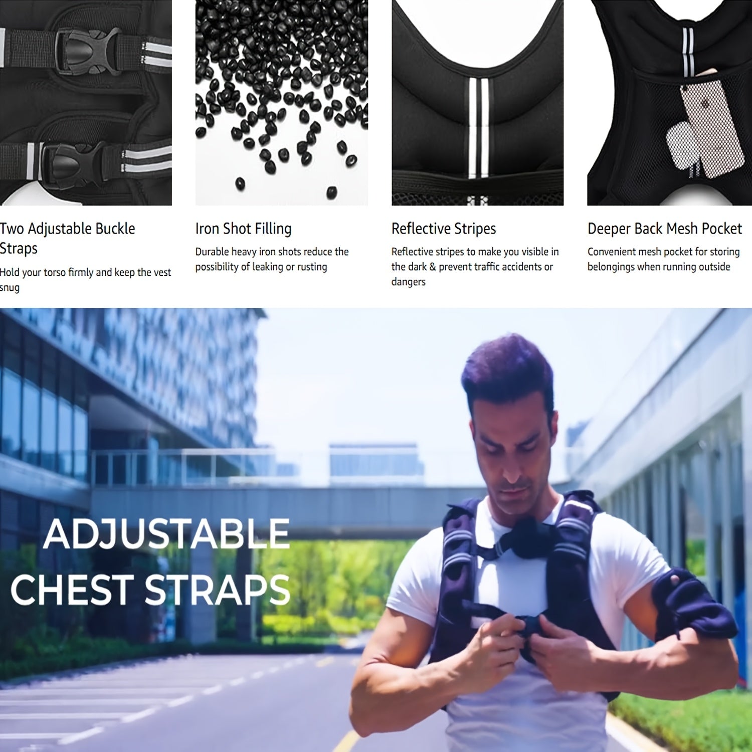 Weighted Vest  6lb/25lb/30lb/46lb with Reflective Stripe & Adjustable Detachable Pouch - Unisex Workout Vest for Strength Training, Running, Walking, Jogging - Deeper Back Mesh Pocket, Ideal for Men & Women