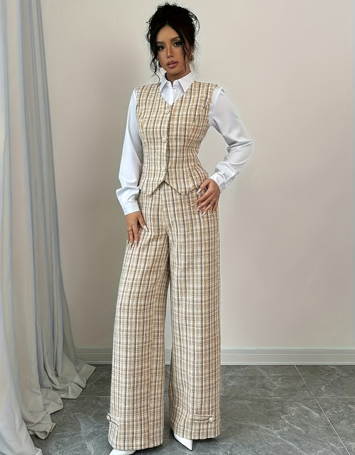 Load image into Gallery viewer, Elegant Women Printed Vest And Pants Two-piece Set A Fashionable Autumn Office Outfit. It Features Button Details, And An Elegant Style (shirt Not Included, for Matching Display Only).
