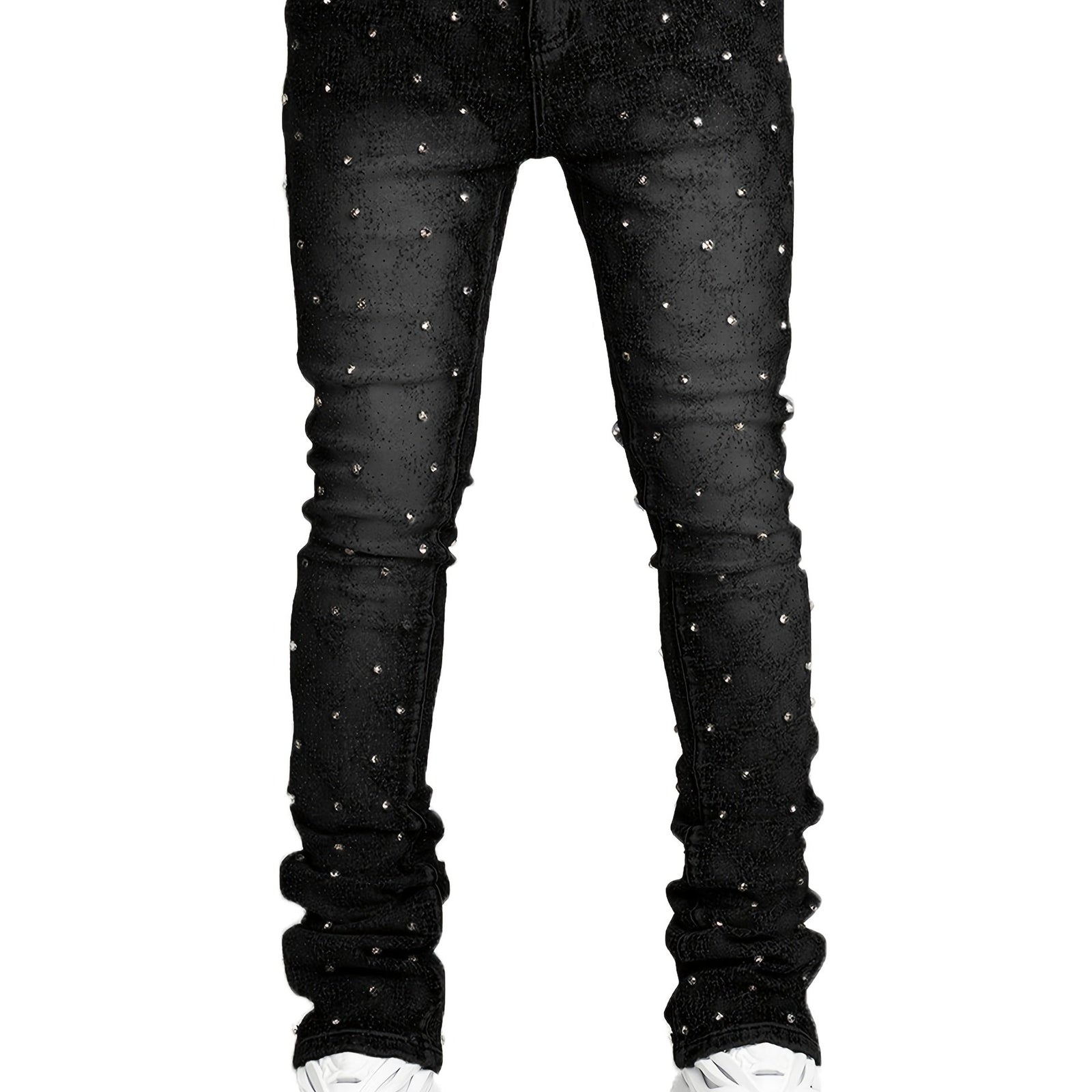 Men's Sparkling Elastic Straight Jeans ,Skinny Cotton Blend with Nail Drill Decoration