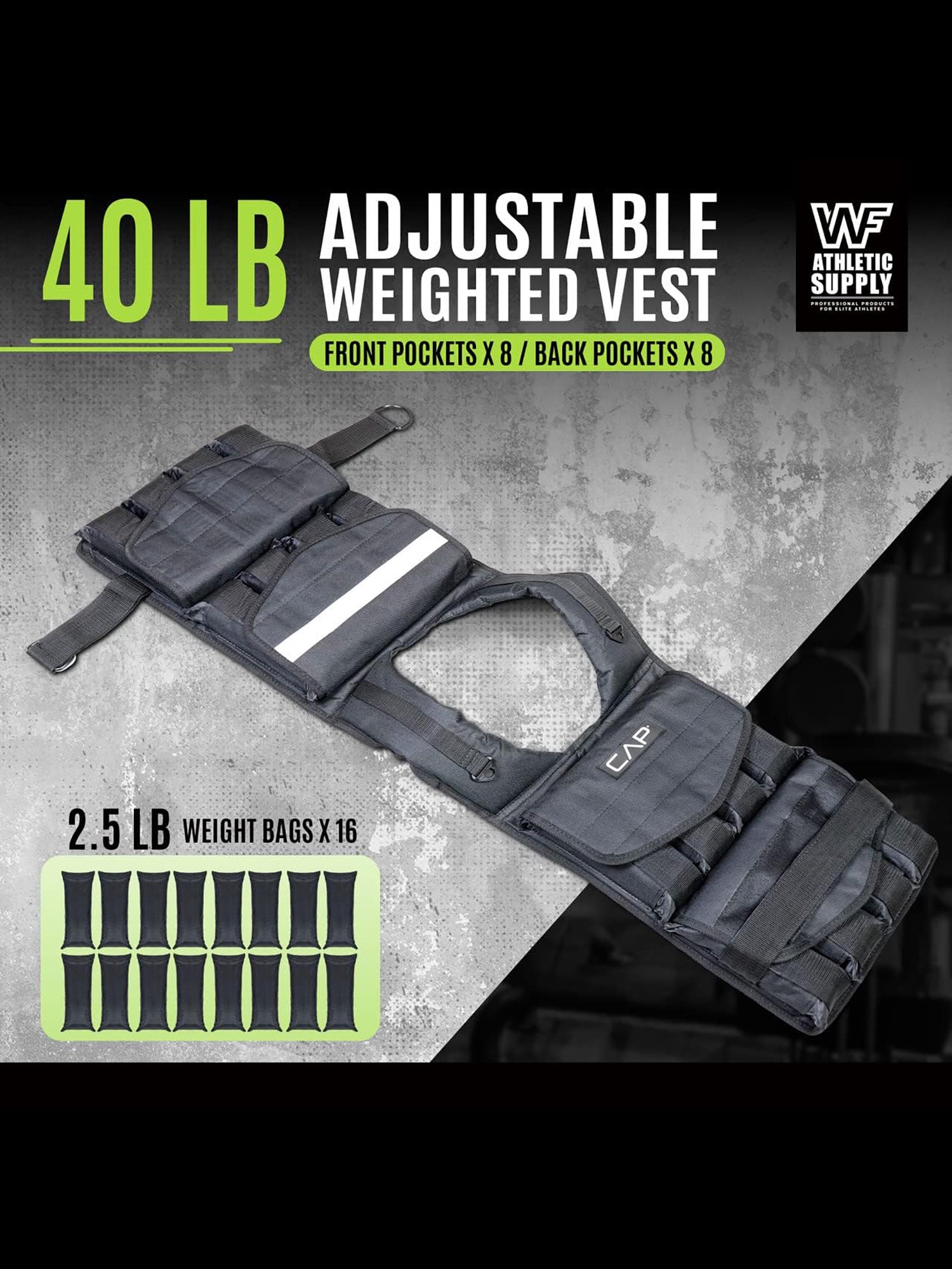 40 LB Adjustable Weighted Vest for Strength Training, Workout and Running, Body Weight Vest for Men and Women, Weighted Jacket, Removable Weight Included, Regular Length