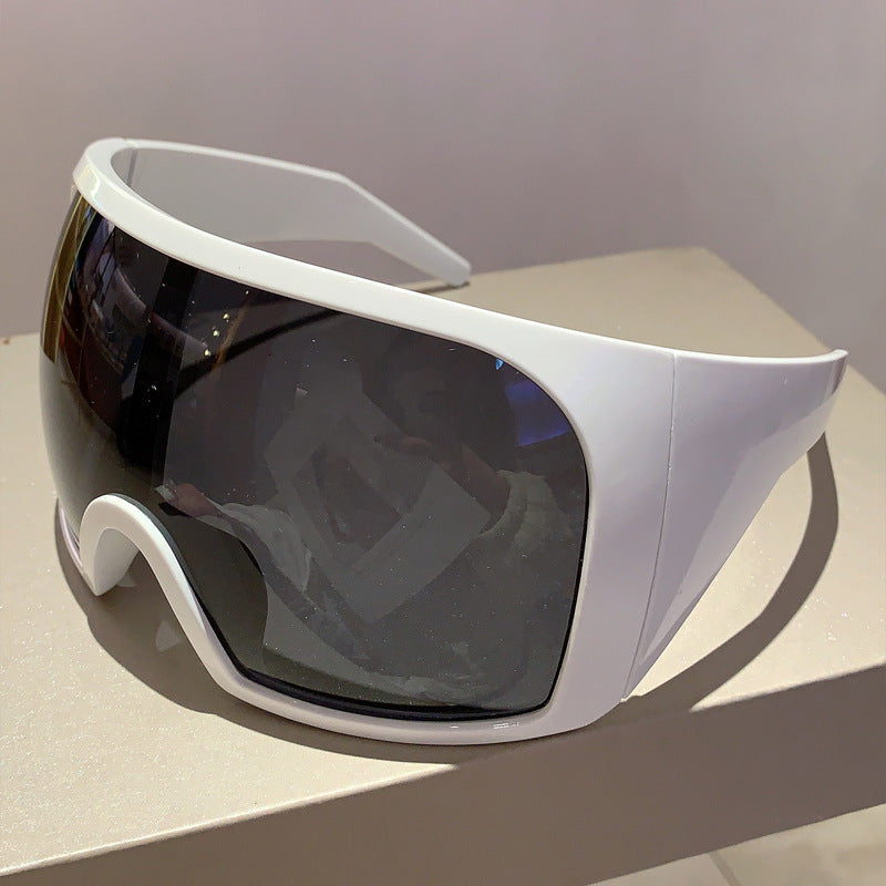 Women Windproof Fashion Glasses - Oversized Wrap-Around Frame, Sleek Black Futuristic Design for & Daily Wear