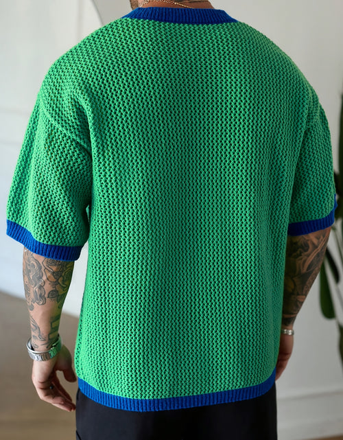 Load image into Gallery viewer, Men Vintage Style Knit Jersey - Loose Fit, Short Sleeve, V-Neck Pullover Fashionable
