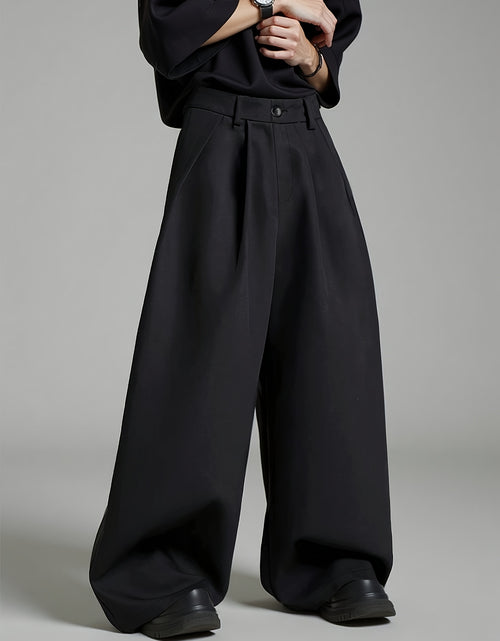 Load image into Gallery viewer, Men Loose Silhouette Solid Color With Pockets Pleated Pants Super Loose Pants Simple, Wide Leg Pants , Solid Color Pants - Elegant Wide Leg Pants
