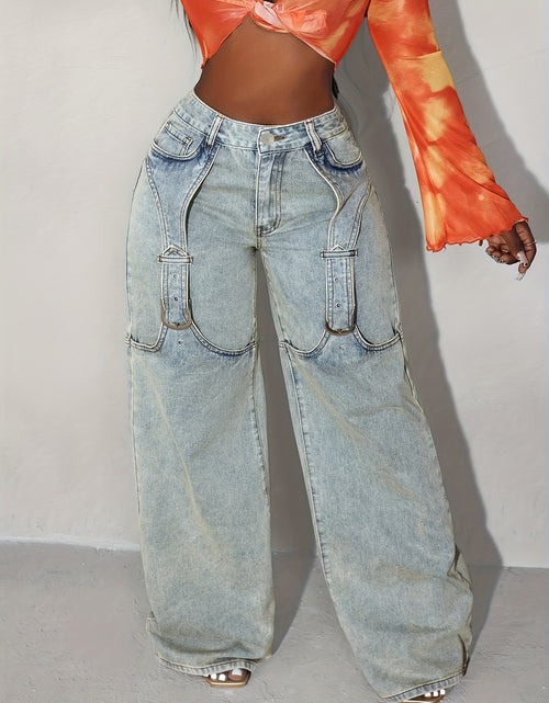 Load image into Gallery viewer, Women Vintage Cargo Jeans - Slim Fit High-Quality Denim with Multiple Pockets, Button Details &amp; Built-In Zipper Closure, Machine Washable All-Season Casual Pants, Casual Attire, Relaxed Fit Pants, Durable Denim Fabric, Functi
