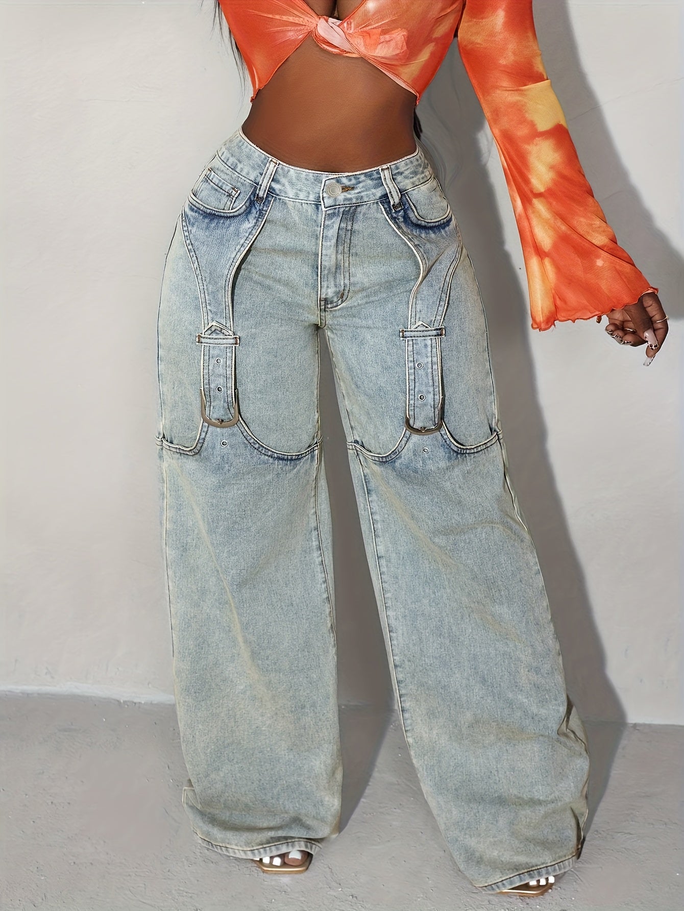 Women Vintage Cargo Jeans - Slim Fit High-Quality Denim with Multiple Pockets, Button Details & Built-In Zipper Closure, Machine Washable All-Season Casual Pants, Casual Attire, Relaxed Fit Pants, Durable Denim Fabric, Functi
