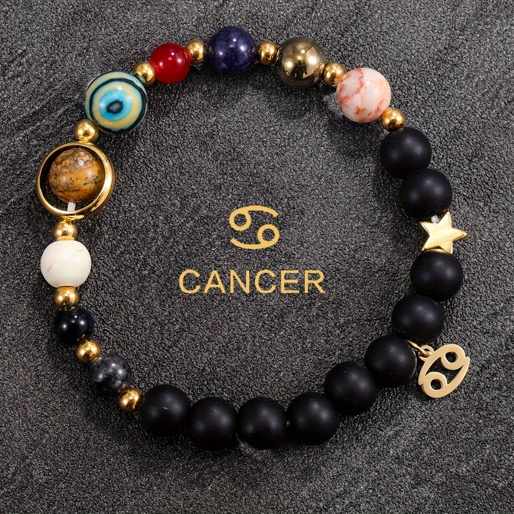 Eight Planets and 12 Constellations Natural Stone Capricorn And Cancer Zodiac Bracelet with Constellation Pendant