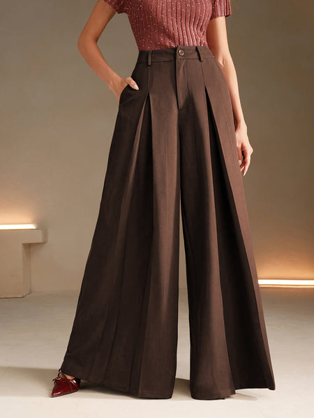Solid Color - Wide-Leg Pants - Women's Simple Elegant Wide Leg Pants