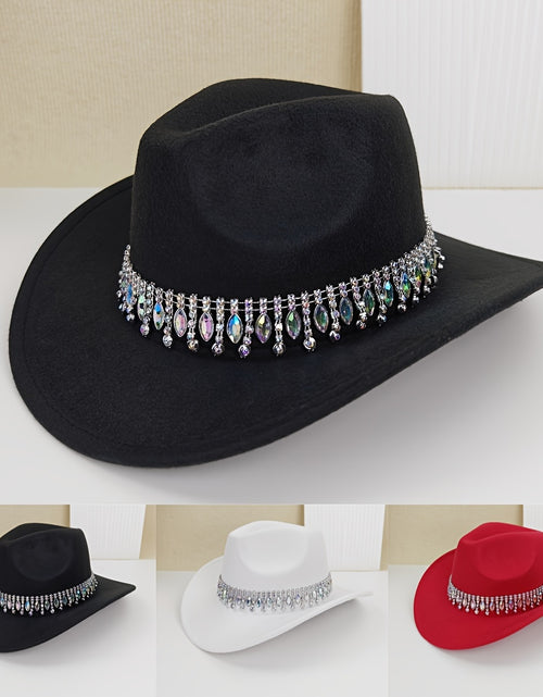 Load image into Gallery viewer, Lightweight Chic Rhinestone Belt Cowboy Hat for Women - Sparkling Water Drop Design
